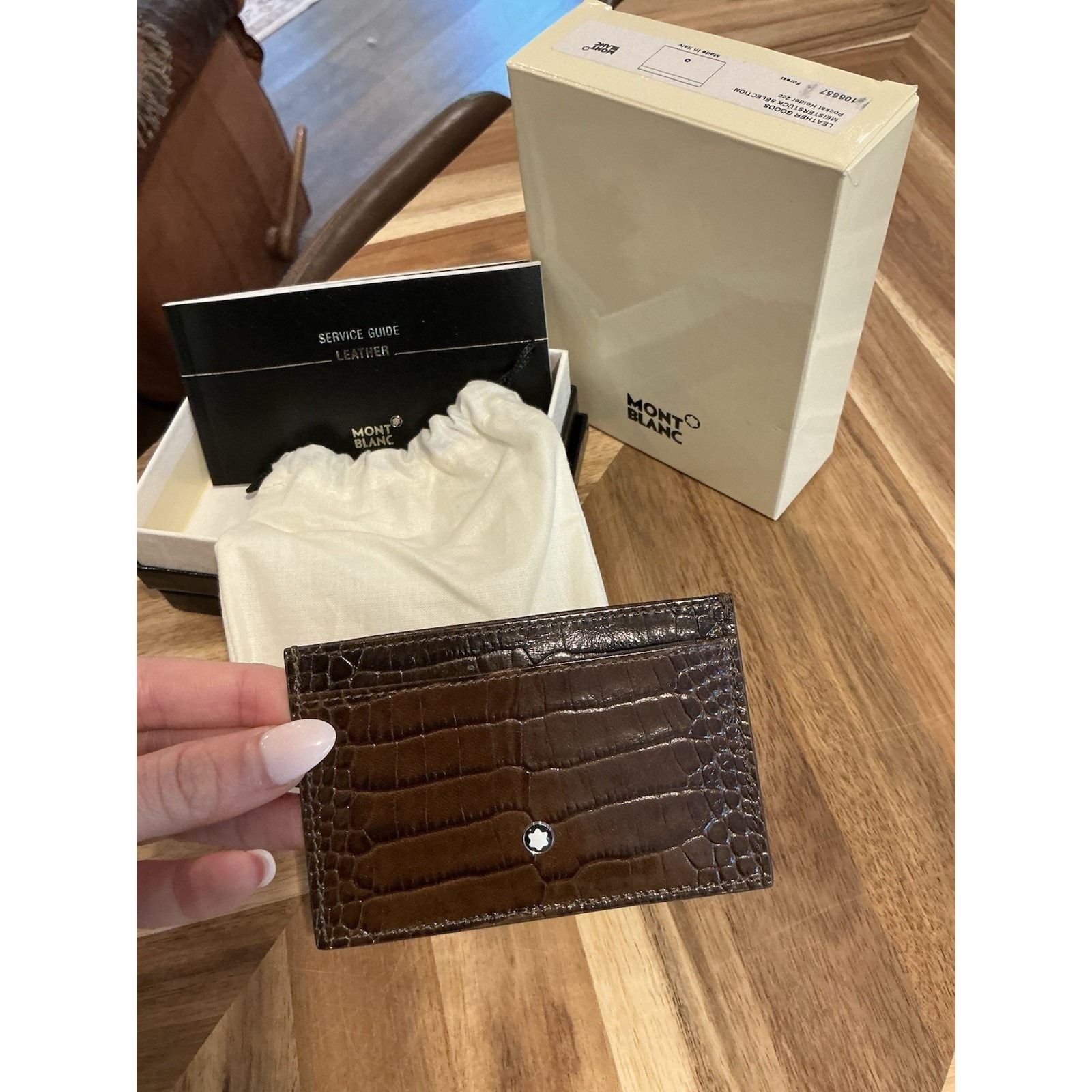 Montblanc Brown Crocodile Embossed Leather Card Holder Wallet With Box Euc Montblanc Brown Crocodile Embossed Leather Card Holder Wallet With Box Euc